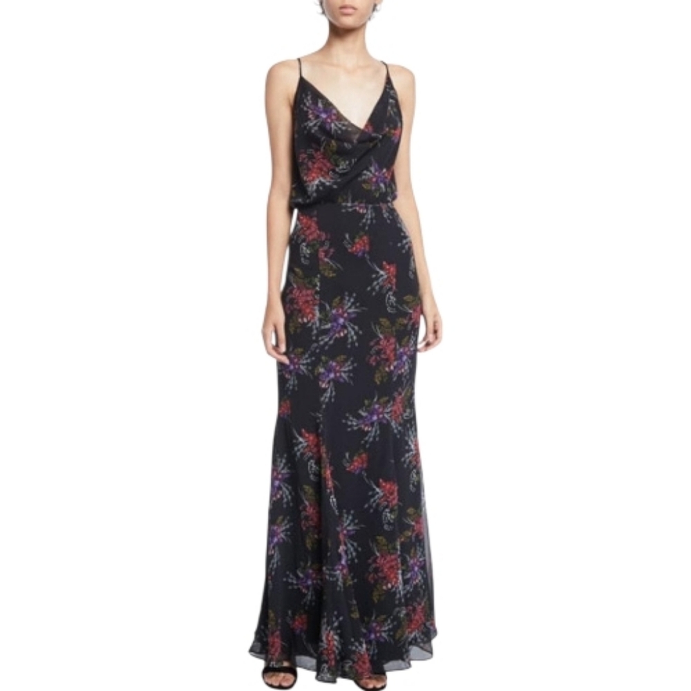 NEW Fame And Partners Theodora dark floral open back‎ maxi gown dress 8